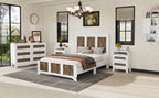 Farmhouse Wooden Platform Full Size Bed, Modern Platform Bed with Wooden Strip Decoration, Plywood Slats Support, White