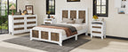 Farmhouse Wooden Platform Full Size Bed, Modern Platform Bed with Wooden Strip Decoration, Plywood Slats Support, White