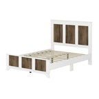 Farmhouse Wooden Platform Full Size Bed, Modern Platform Bed with Wooden Strip Decoration, Plywood Slats Support, White
