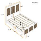 Farmhouse Wooden Platform Full Size Bed, Modern Platform Bed with Wooden Strip Decoration, Plywood Slats Support, White