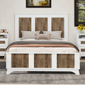 Farmhouse Wooden Platform Full Size Bed, Modern Platform Bed with Wooden Strip Decoration, Plywood Slats Support, White