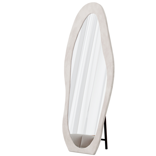 Full Length Mirror, 63' x 24' Floor Mirror/ Wall Mirror, Flannel Wrapped Wooden Frame Floor Mirror,Irregular Wavy Mirror Standing/Halling Large Wall Mirror for Bedroom,Living Room, Dressing Room White