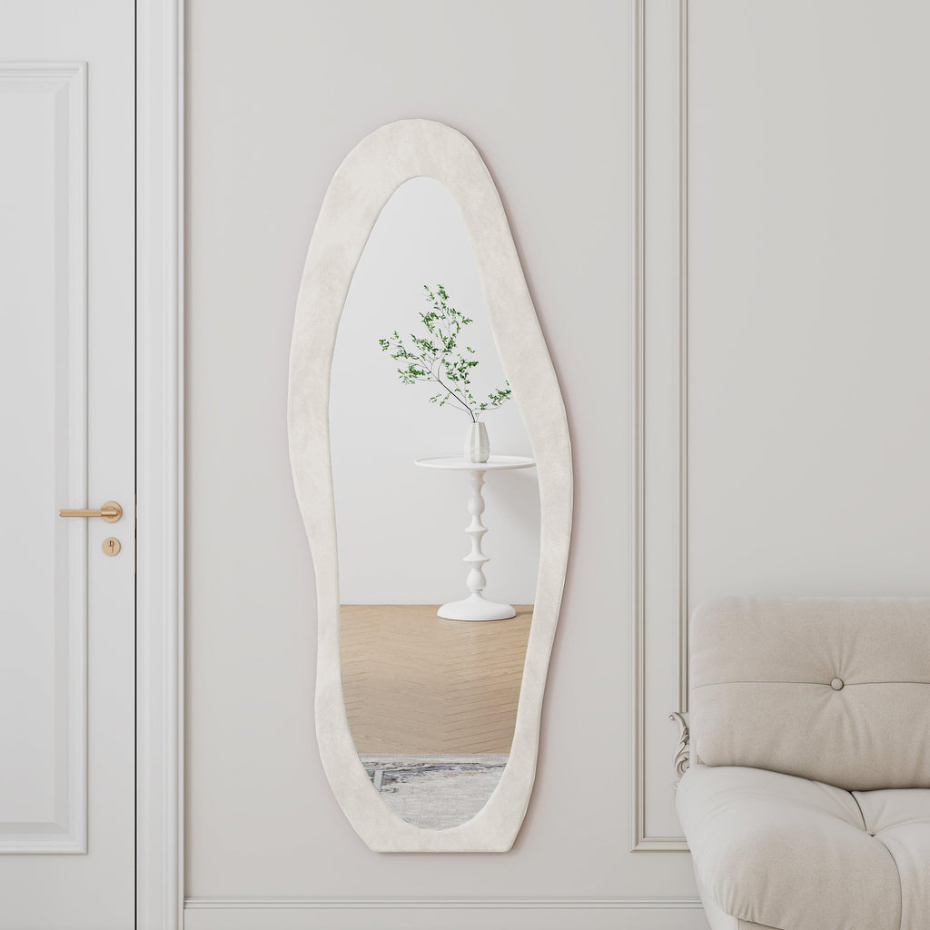 White Full Length Mirror with Wooden Frame, 63x24.