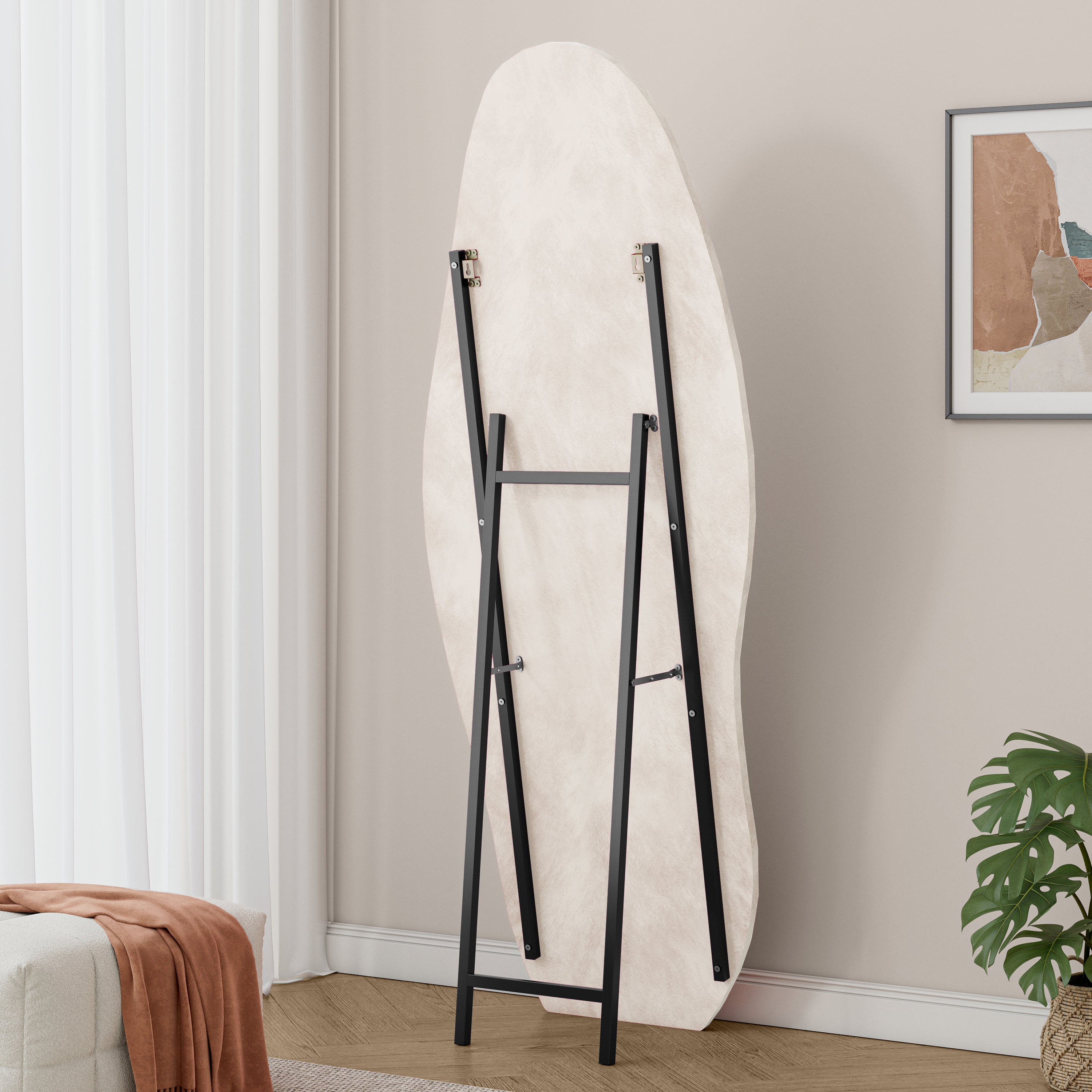 Full Length Mirror, 63' x 24' Floor Mirror/ Wall Mirror, Flannel Wrapped Wooden Frame Floor Mirror,Irregular Wavy Mirror Standing/Halling Large Wall Mirror for Bedroom,Living Room, Dressing Room White