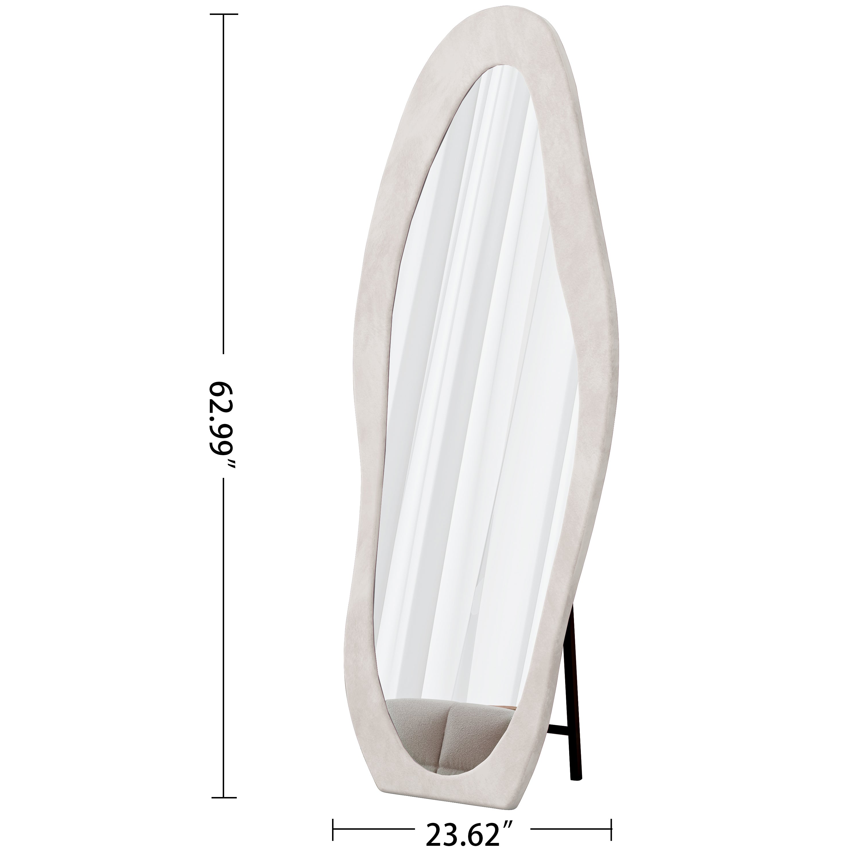 Full Length Mirror, 63' x 24' Floor Mirror/ Wall Mirror, Flannel Wrapped Wooden Frame Floor Mirror,Irregular Wavy Mirror Standing/Halling Large Wall Mirror for Bedroom,Living Room, Dressing Room White