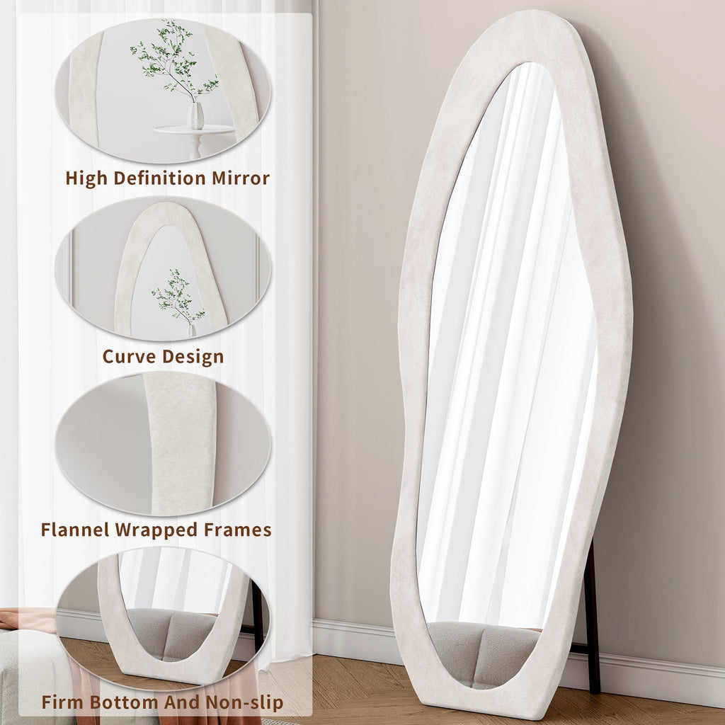 White Full Length Mirror with Wooden Frame, 63x24.