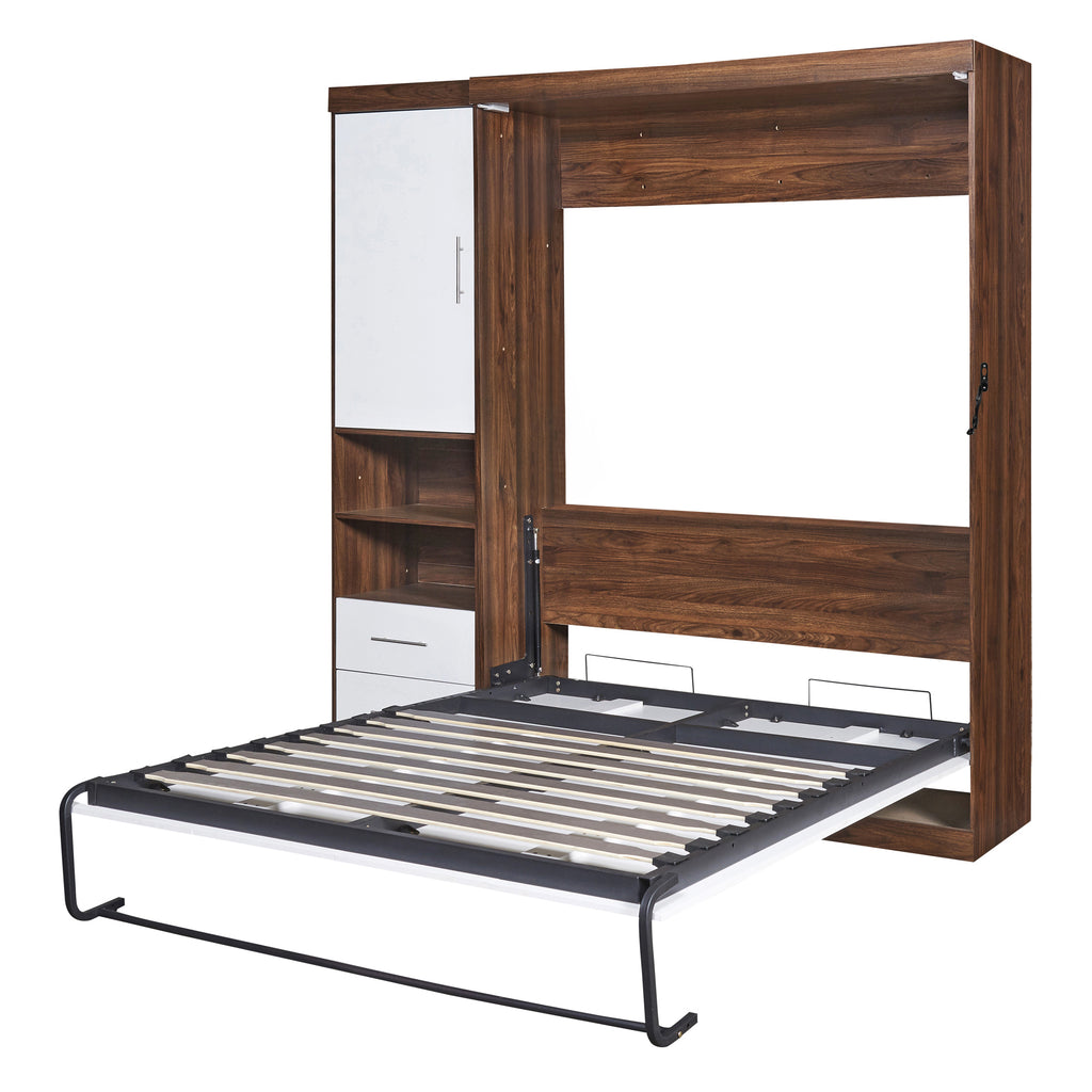 Full Size Murphy Bed Wall Bed with Cabinet,White(OLD SKU:LP000691) Bed Frame