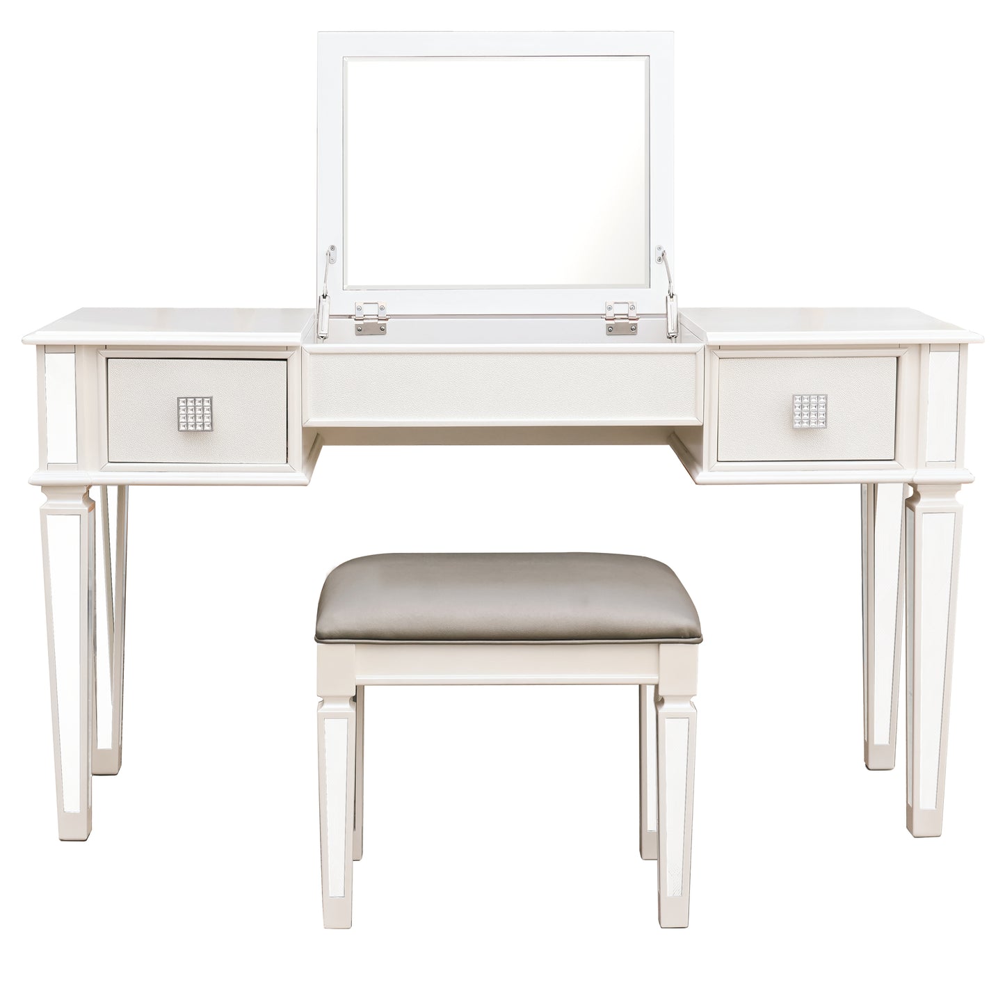 Mirrored Vanities Desk with Drawers, Bedroom Makeup Vanity Table Set with Mirror and Stool, Flip Up Dressing Table for Bedroom/Makeup Room, Working Desk for Women, Girl Furniture Combo