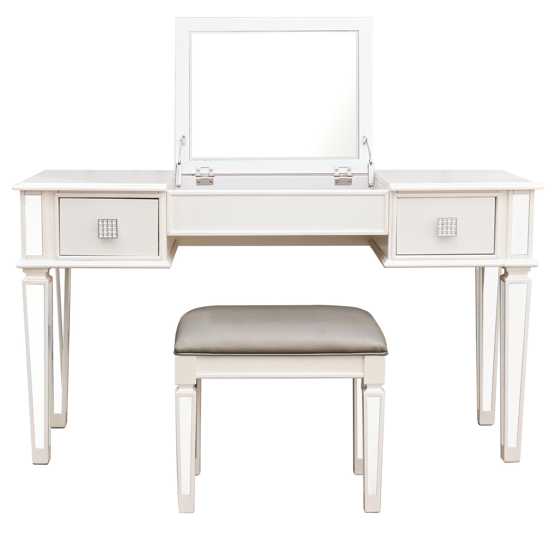 Mirrored Vanities Desk with Drawers, Bedroom Makeup Vanity Table Set with Mirror and Stool, Flip Up Dressing Table for Bedroom/Makeup Room, Working Desk for Women, Girl Furniture Combo