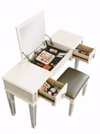 Mirrored Vanities Desk with Drawers, Bedroom Makeup Vanity Table Set with Mirror and Stool, Flip Up Dressing Table for Bedroom/Makeup Room, Working Desk for Women, Girl Furniture Combo