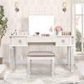 Mirrored Vanities Desk with Drawers, Bedroom Makeup Vanity Table Set with Mirror and Stool, Flip Up Dressing Table for Bedroom/Makeup Room, Working Desk for Women, Girl Furniture Combo