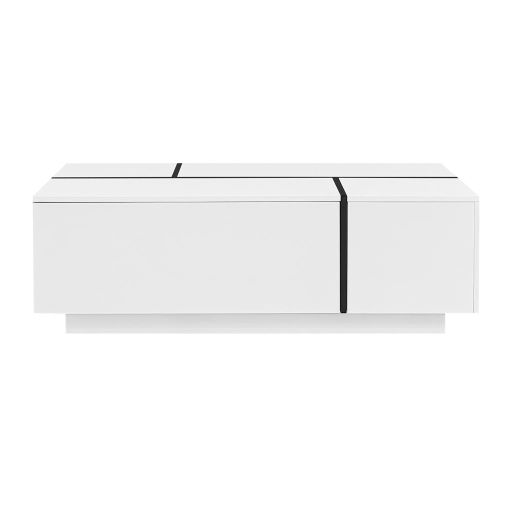 U-Can 47.2''-72.7'' Extendable Coffee Table, Multi-Functional Coffee Table with High-Gloss Finish, Coffee Table with 2 Hidden Storage Space and 2 Drawers for Living Room