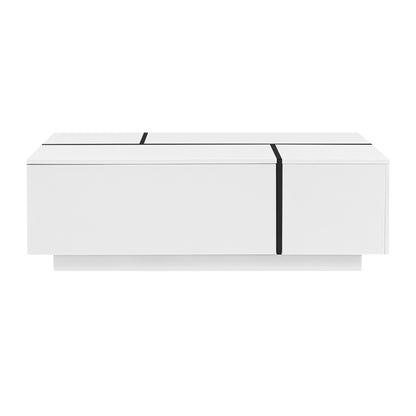 U-Can 47.2''-72.7'' Extendable Coffee Table, Multi-Functional Coffee Table with High-Gloss Finish, Coffee Table with 2 Hidden Storage Space and 2 Drawers for Living Room