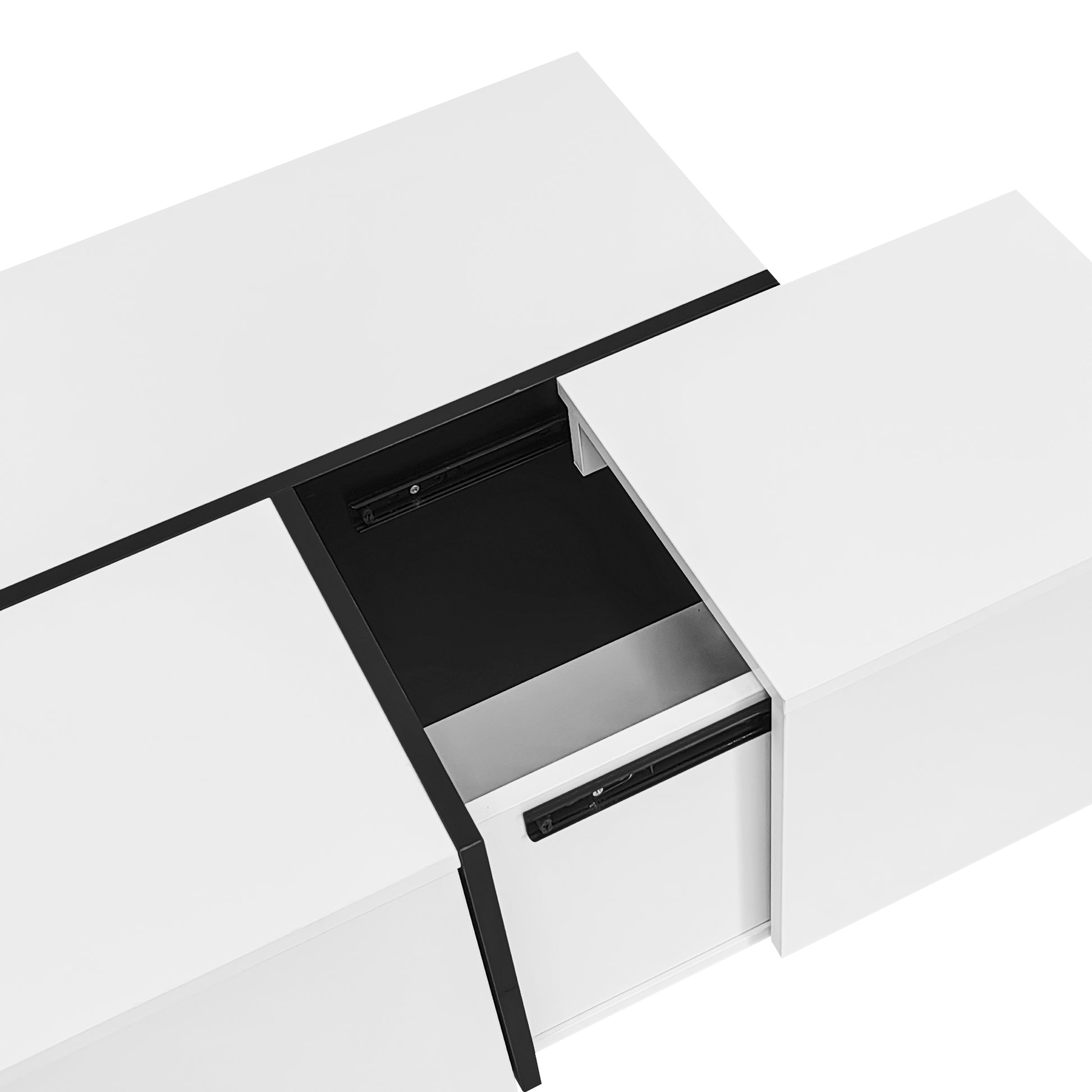 U-Can 47.2''-72.7'' Extendable Coffee Table, Multi-Functional Coffee Table with High-Gloss Finish, Coffee Table with 2 Hidden Storage Space and 2 Drawers for Living Room