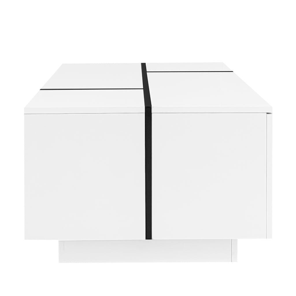 U-Can 47.2''-72.7'' Extendable Coffee Table, Multi-Functional Coffee Table with High-Gloss Finish, Coffee Table with 2 Hidden Storage Space and 2 Drawers for Living Room