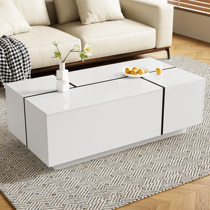 U-Can 47.2''-72.7'' Extendable Coffee Table, Multi-Functional Coffee Table with High-Gloss Finish, Coffee Table with 2 Hidden Storage Space and 2 Drawers for Living Room