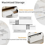 U-Can 47.2''-72.7'' Extendable Coffee Table, Multi-Functional Coffee Table with High-Gloss Finish, Coffee Table with 2 Hidden Storage Space and 2 Drawers for Living Room