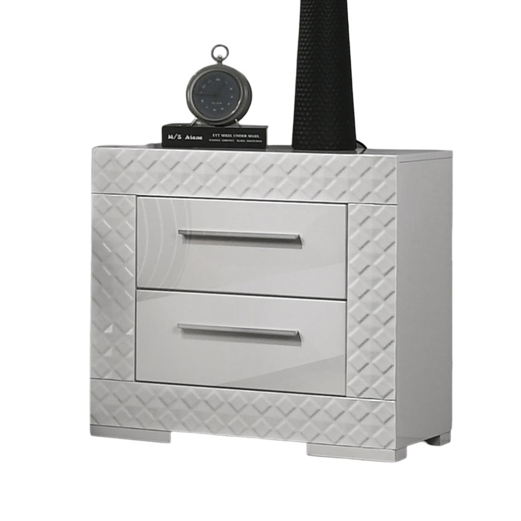 Gorgeous White 1pc Nightstand High Gloss Finish Chrome Bar Handle Bedside Table Bedroom Furniture