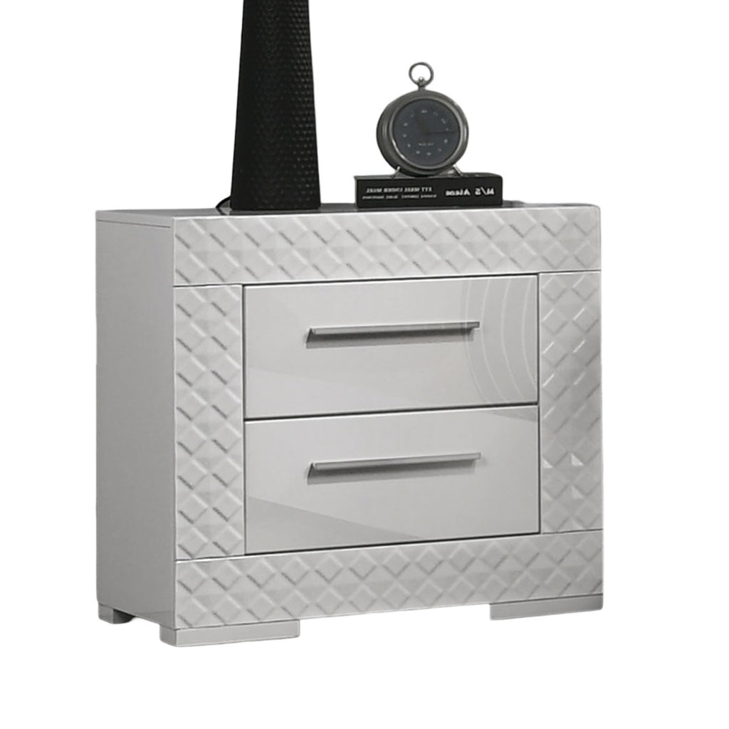 Gorgeous White 1pc Nightstand High Gloss Finish Chrome Bar Handle Bedside Table Bedroom Furniture