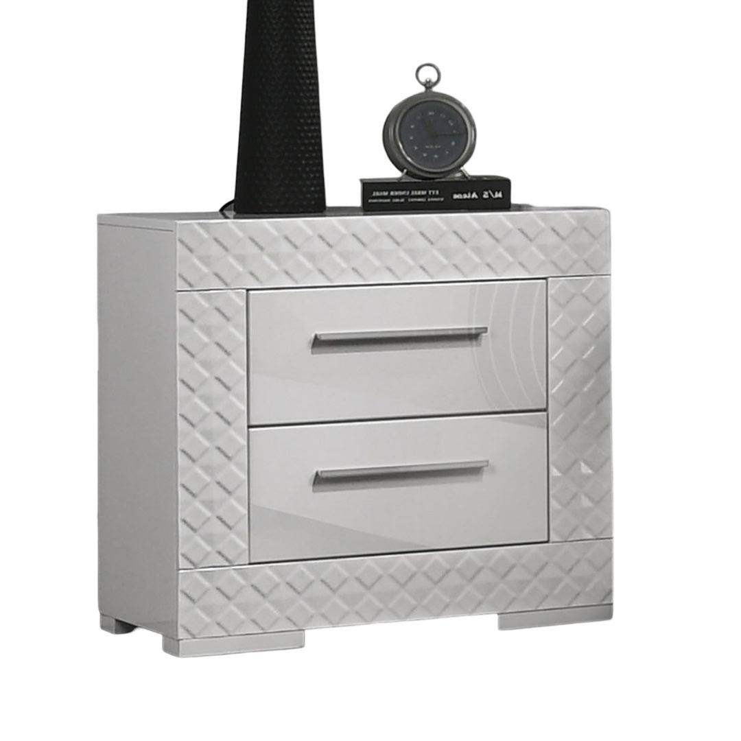 Gorgeous White 1pc Nightstand High Gloss Finish Chrome Bar Handle Bedside Table Bedroom Furniture