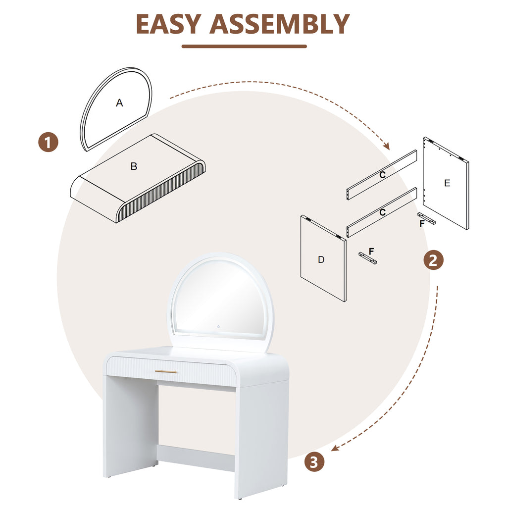 39 Makeup Vanity Table with Mirror Touch Screen Lighted Mirror, Dressing Table with Drawer for Bedroom, White