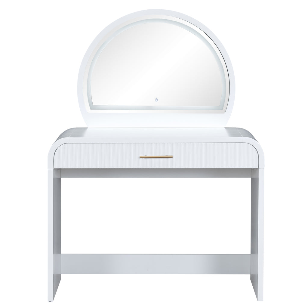 39 Makeup Vanity Table with Mirror Touch Screen Lighted Mirror, Dressing Table with Drawer for Bedroom, White