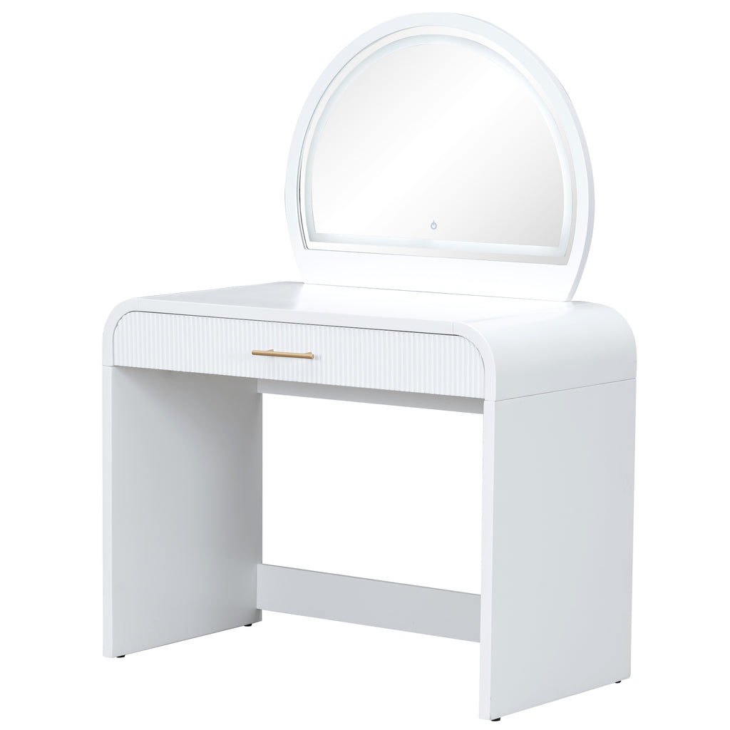 39 Makeup Vanity Table with Mirror Touch Screen Lighted Mirror, Dressing Table with Drawer for Bedroom, White