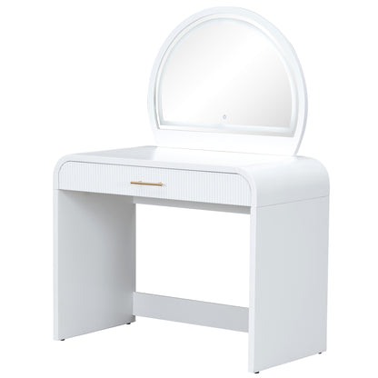 39 Makeup Vanity Table with Mirror Touch Screen Lighted Mirror, Dressing Table with Drawer for Bedroom, White