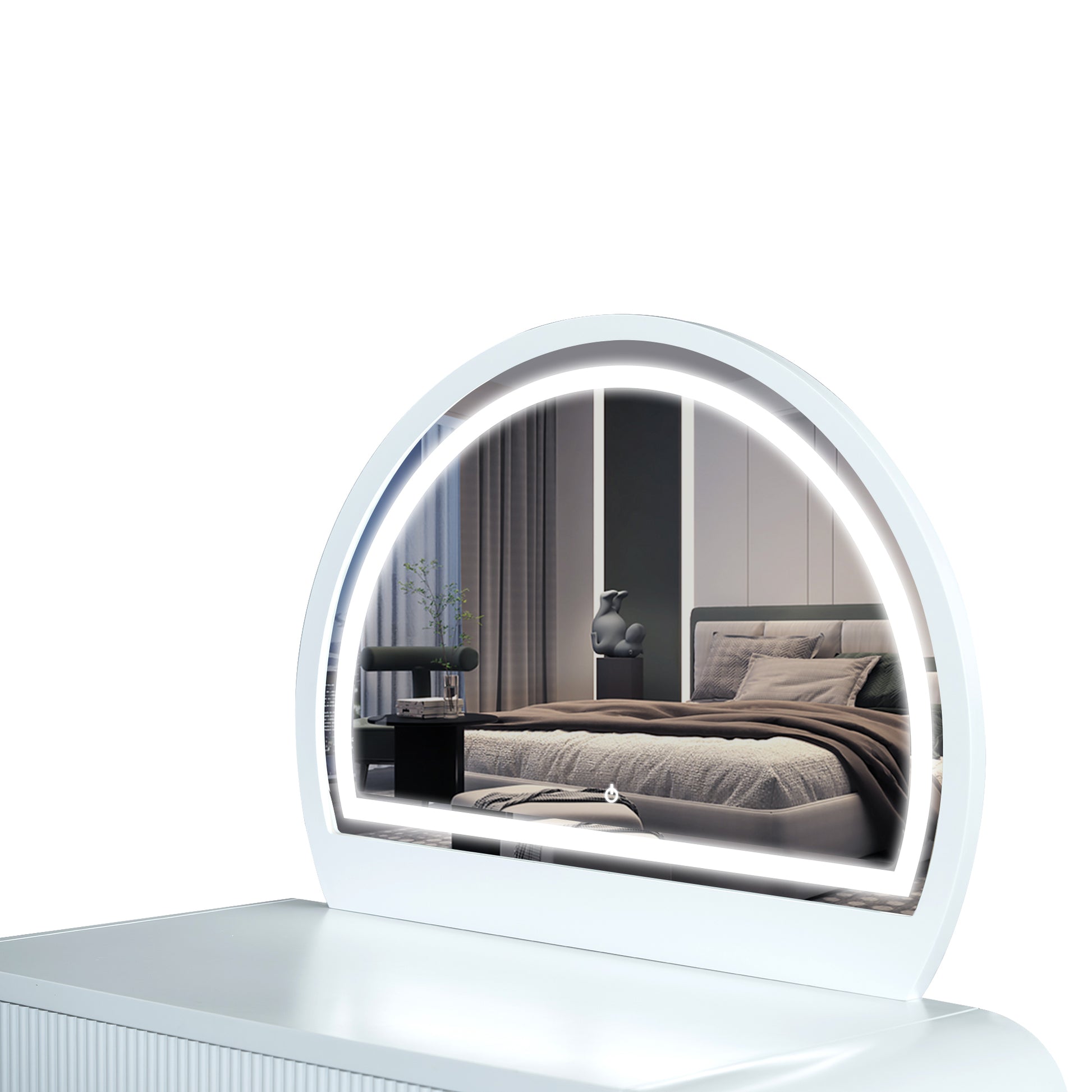 39 Makeup Vanity Table with Mirror Touch Screen Lighted Mirror, Dressing Table with Drawer for Bedroom, White