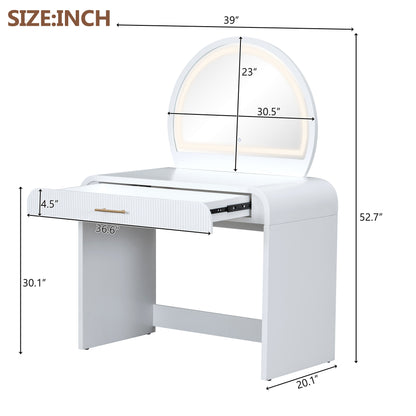 39 Makeup Vanity Table with Mirror Touch Screen Lighted Mirror, Dressing Table with Drawer for Bedroom, White