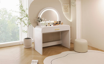 39 Makeup Vanity Table with Mirror Touch Screen Lighted Mirror, Dressing Table with Drawer for Bedroom, White
