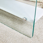 Bedside table with drawers. The board surface is MDF sticker, and both sides are transparent tempered glass. The design is simple and elegant, with excellent storage functions.