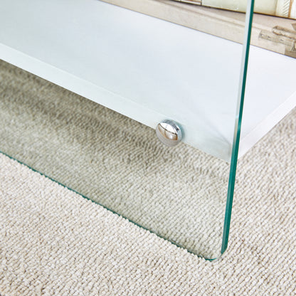 Bedside table with drawers. The board surface is MDF sticker, and both sides are transparent tempered glass. The design is simple and elegant, with excellent storage functions.