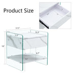 Bedside table with drawers. The board surface is MDF sticker, and both sides are transparent tempered glass. The design is simple and elegant, with excellent storage functions.