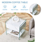 Bedside table with drawers. The board surface is MDF sticker, and both sides are transparent tempered glass. The design is simple and elegant, with excellent storage functions.