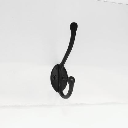 Farmhouse Wooden Style Hall Tree with Arched Design, Practical Entryway Walnut Storage Bench with 5 Black Hooks, Minimalist 4-in-1 Hallway Shoe Cabinet with 7 Cubbies for Mudroom, Living Room, White