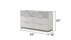 Mist Dresser White | Two-Tone High-Gloss Marble & Lacquer Finish 6-Drawers, Velvet-Lined Interiors Dresser
