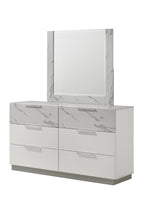 Mist Dresser White | Two-Tone High-Gloss Marble & Lacquer Finish 6-Drawers, Velvet-Lined Interiors Dresser