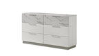 Mist Dresser White | Two-Tone High-Gloss Marble & Lacquer Finish 6-Drawers, Velvet-Lined Interiors Dresser
