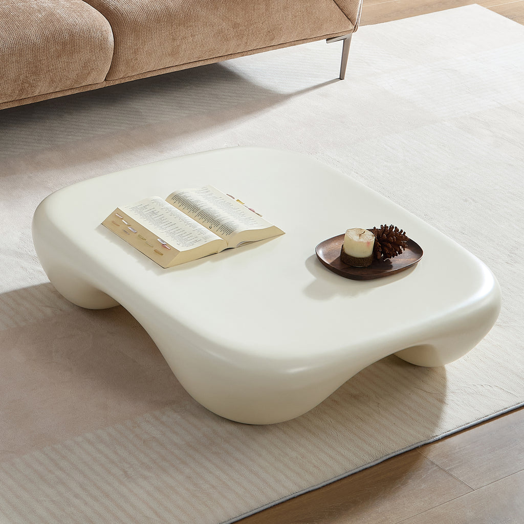 Modern Coffee Table Faux Travertine Textured for Livingroom/Office,white