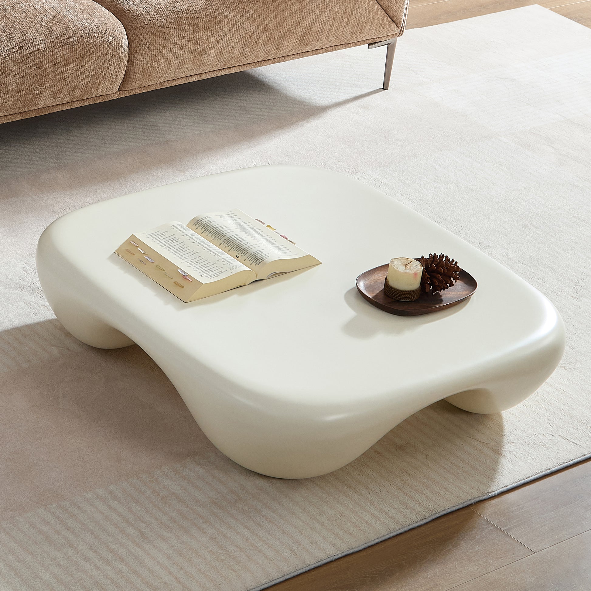 Modern Coffee Table Faux Travertine Textured for Livingroom/Office,white