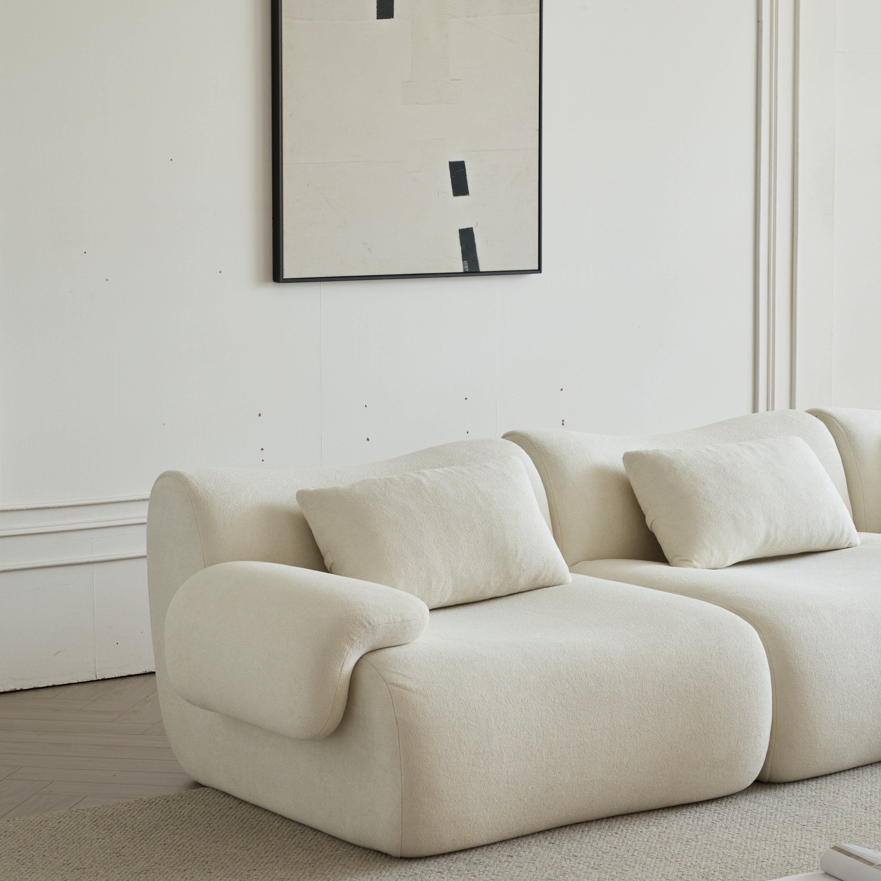 Sofa in a Box, Memory Foam 2-Seater Couch, Modern Compression Sofa with Deep Seat, No Assembly Required, Couch for Living Room Bedroom Apartment, White