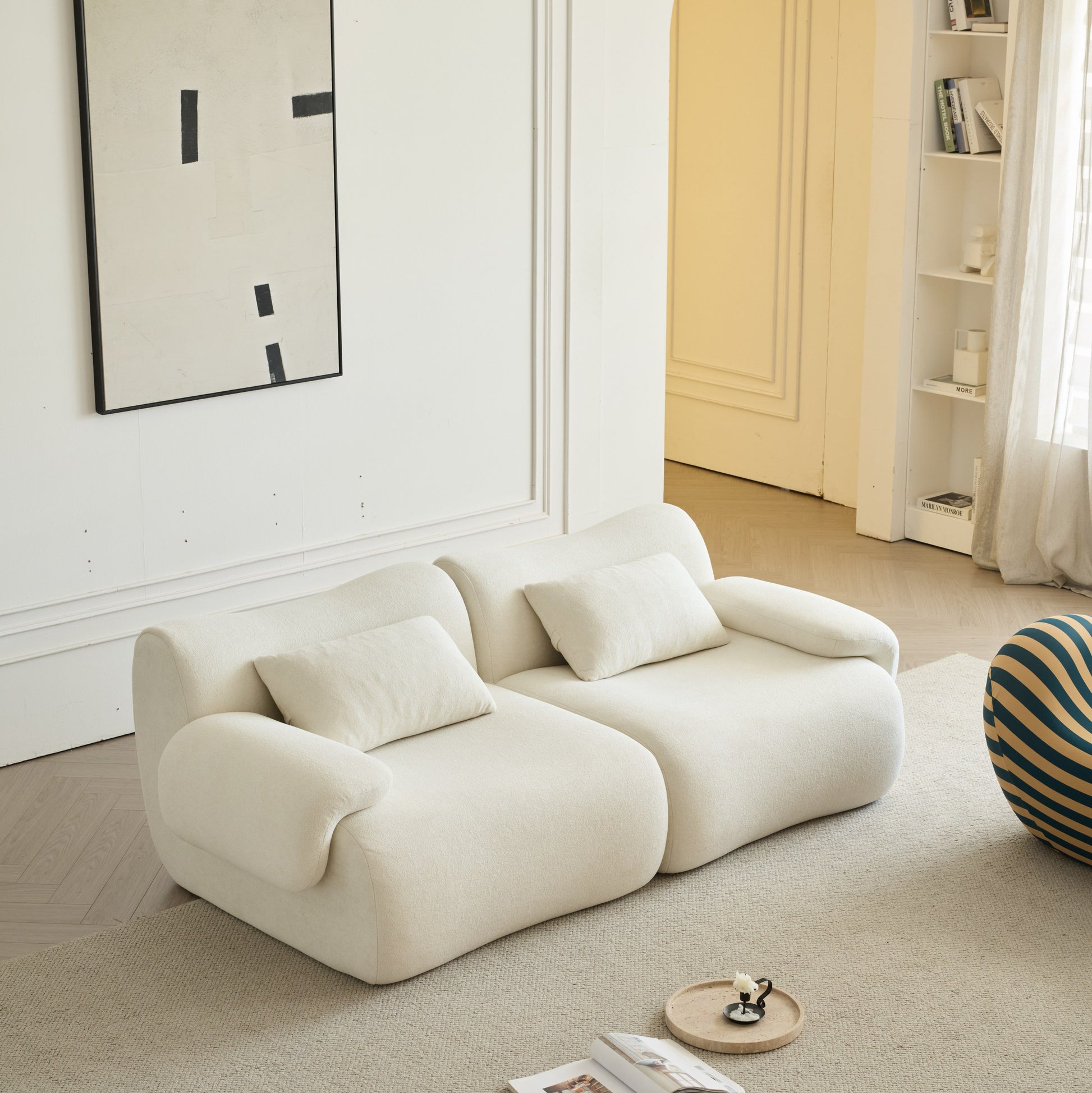 Sofa in a Box, Memory Foam 2-Seater Couch, Modern Compression Sofa with Deep Seat, No Assembly Required, Couch for Living Room Bedroom Apartment, White