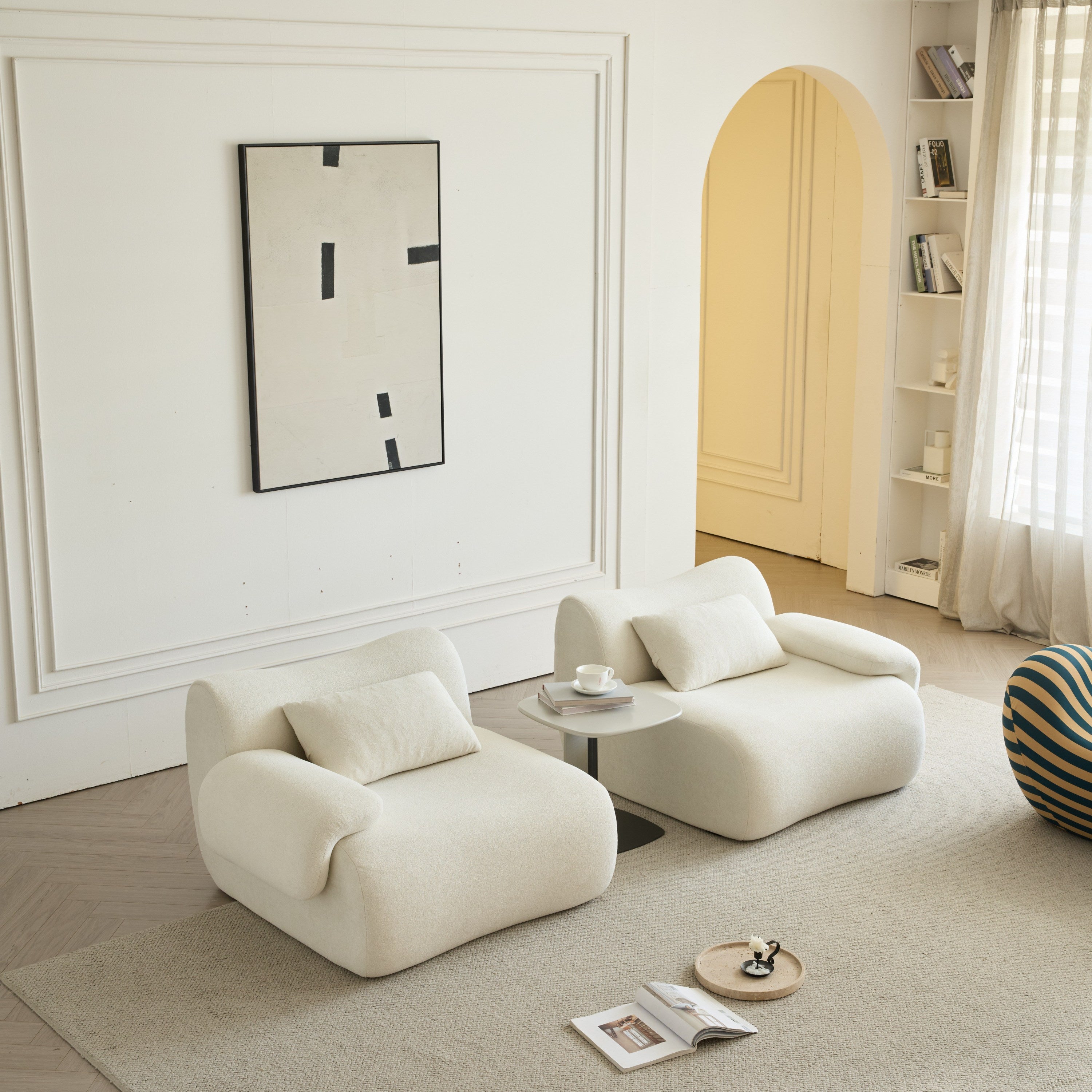 Sofa in a Box, Memory Foam 2-Seater Couch, Modern Compression Sofa with Deep Seat, No Assembly Required, Couch for Living Room Bedroom Apartment, White