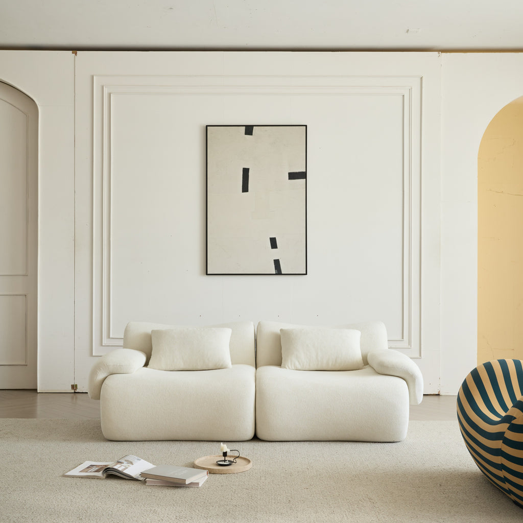 Sofa in a Box, Memory Foam 2-Seater Couch, Modern Compression Sofa with Deep Seat, No Assembly Required, Couch for Living Room Bedroom Apartment, White