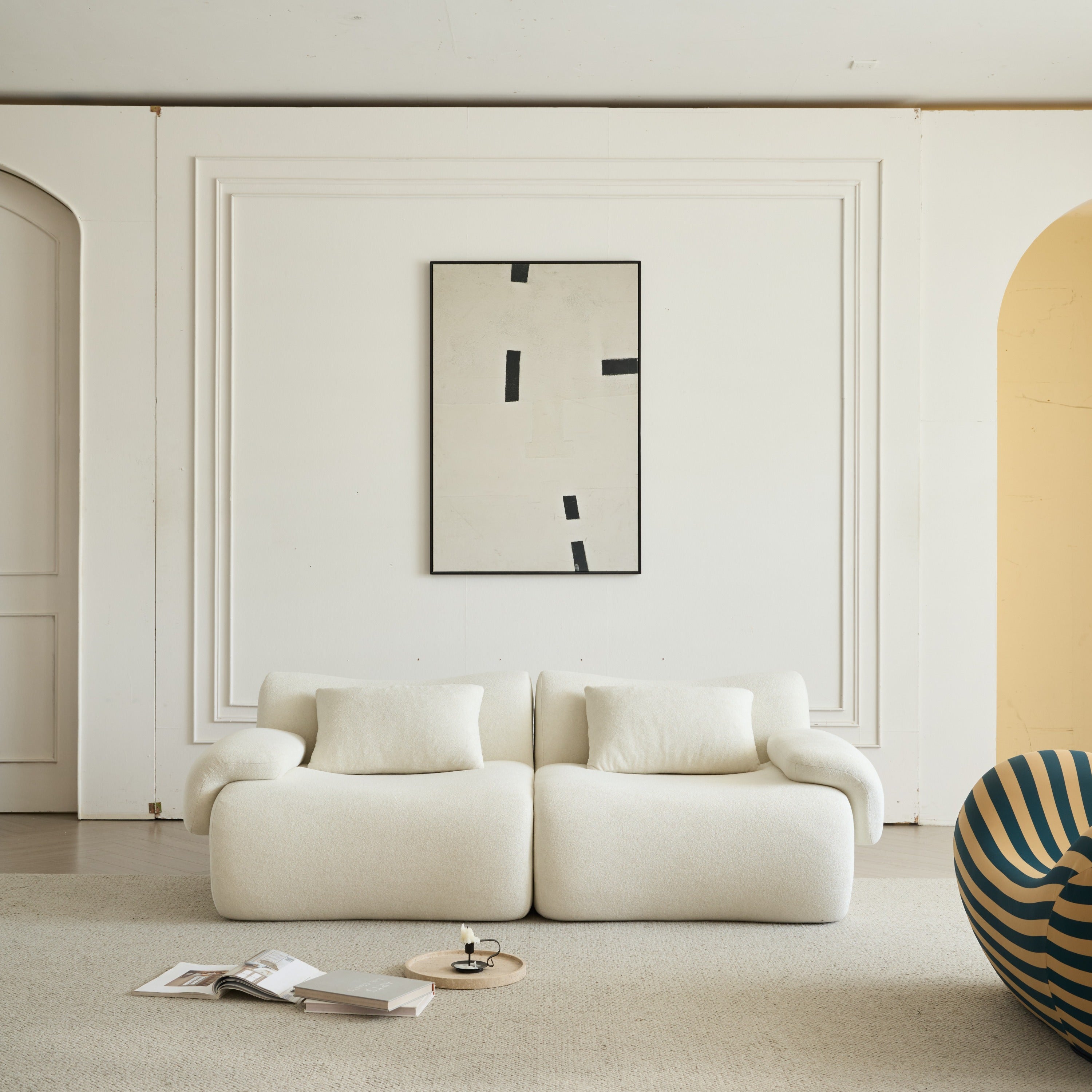 Sofa in a Box, Memory Foam 2-Seater Couch, Modern Compression Sofa with Deep Seat, No Assembly Required, Couch for Living Room Bedroom Apartment, White