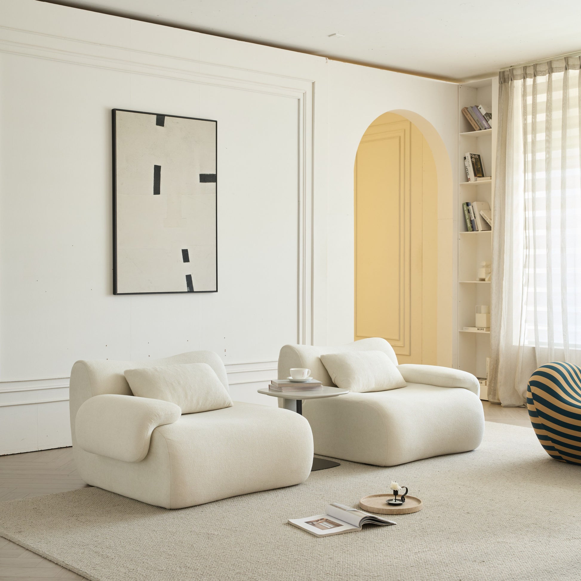 Sofa in a Box, Memory Foam 2-Seater Couch, Modern Compression Sofa with Deep Seat, No Assembly Required, Couch for Living Room Bedroom Apartment, White