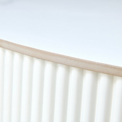 Modern Round Movable Coffee Table with Casters, 2 Drawers, Marble Pattern Sintered Stone Top, White, 29.5' Coffee Table