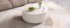 Modern Round Movable Coffee Table with Casters, 2 Drawers, Marble Pattern Sintered Stone Top, White, 29.5' Coffee Table