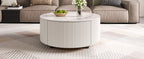 Modern Round Movable Coffee Table with Casters, 2 Drawers, Marble Pattern Sintered Stone Top, White, 29.5' Coffee Table